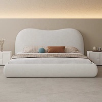 Zayshine Französisches Luxus-Bett in Creme, Weißes Sherpa-Bett in Übergröße für Hauptschlafzimmer, 1,5-1,8 Meter, Modulares Apartment-, Villa- und Hotel-Doppelbett