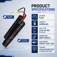 Batterie NiMH rechargeable haute décharge 2/3A 1600mAh 9.6V 8.4V pour Airsoft, pack de batteries AA AAA Ni-Mh pour fusil électrique AEG