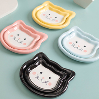 Bol de nourriture pour chat en céramique à motif de chaton mignon de style Ins assiette de soucoupe d'alimentation courte pour animaux de compagnie