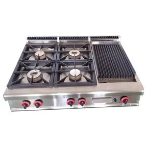 700 Series Kompor Gas 4-Burner Counter Top dengan Panggangan Batu Lava untuk Dapur Hotel Komersial