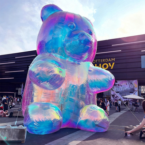 Nieuw ontwerp PVC luchtdicht opblaasbare teddybeer transparant neon roze speelgoed Halal grote gigantische opblaasbare gummybeer - Product Image 1