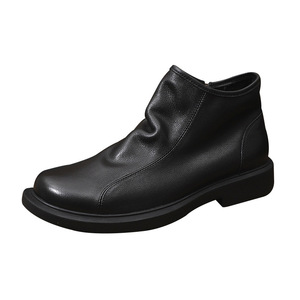 Botas de cuero de estilo coreano de moda para hombre, de caña alta, con suela de cuña suave y forro interior de una sola capa, cortas, tipo Martin. - Product Image 5