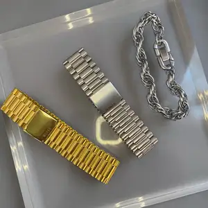 Adjustable Punk Style Titanium Steel Bangle Watch Bracelets 18k Gold Plated Jewelry Bracelet Women Belt Buckle Design Strap