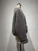 Manteau Teddy en fausse fourrure grise pour femme, col rond, manches retroussables, veste courte en peluche, vêtement d'extérieur chaud et décontracté en polaire pour l'hiver