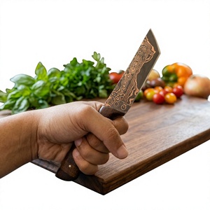 Cuchillo de Hoja Fija de Acero Damasco y Cobre con Mango de Madera, Personalizable, para Caza, Camping y Supervivencia, Dureza 58/60, Garantía de 3 Años - Product Image 2