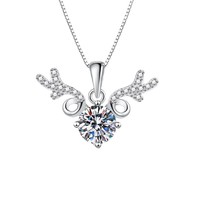 Collier en argent sterling S925 serti de diamants et de moissanite, pendentif cerf pour femme, design minimaliste, chaîne maille forçat, bijoux de voyage
