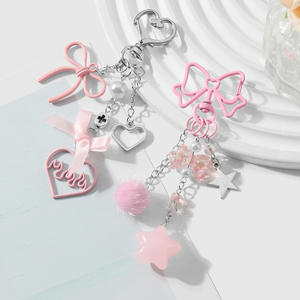 Nuevo Llavero de Acero Inoxidable Exquisito, Colgante DIY con Diseño de Chica Dulce con Estrella, Llama y Lazo, Cadena de Alta Belleza para Llavero de Amor - Product Image 1