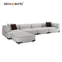 Ensemble de canapés modulaires en tissu Sohoft, en cuir selle avec détails boucle, en forme de L, garni d'éponge, spacieux, de luxe, pour salon et villa