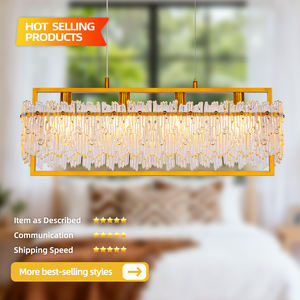 Adjustable Height Gold LED Glass Pendant <b>Light</b> Modern Long <b>Rectangle</b> <b>Ceiling</b> Chandelier For Home Hotel Bar - Product Image 2