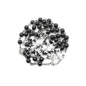 Collier chapelet noir perlé avec pendentif croix en alliage de zinc, bijoux de mode unisexe - Product Image 5