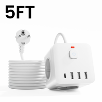 Multiprise OEM 1,5 m avec prises EU, rallonge électrique portable avec 3 ports USB et 1 port Type-C, 16A 250V
