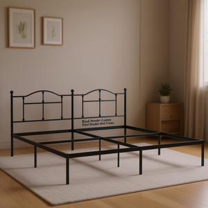 Base de Cama Doble de Acero con Recubrimiento en Polvo Negro, Camas Metálicas, Muebles Industriales para Dormitorio - Product Image 2
