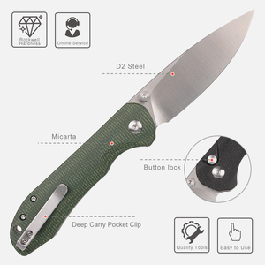 Couteau de poche pliant en Micarta, <span class=keywords><strong>acier</strong></span> <span class=keywords><strong>14C28N</strong></span>, couteau tactique de survie EDC multi-usage avec clip, outils de plein air - Product Image 3
