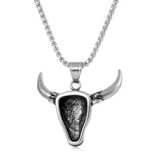 Yunnique – pendentif tête de taureau en acier titane avec incrustation de turquoise pour hommes, collier rétro Punk, chaîne de 60cm - Product Image 3