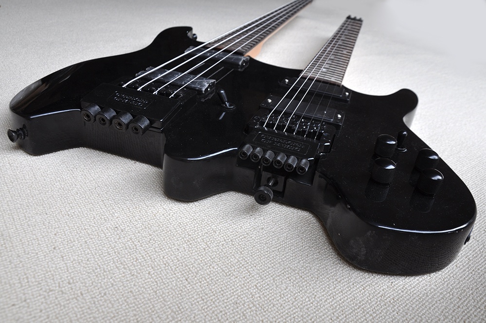 ダブルネックエレキギター ブラック Black Electric Guitar with 4+6 Strings & Rosewood Fretboard