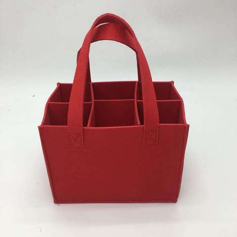 Custom Logo Printing Durable Heavy Duty Two Bottles Shopper Carrier Felt Wine Bag for Beer Packaging Button Closure Kitchen