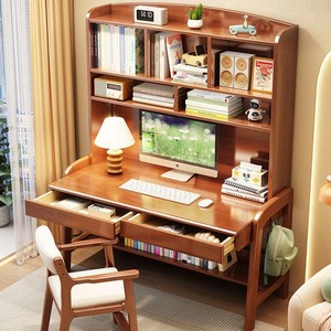 โต๊ะไม้เนื้อแข็งและชั้นวางหนังสือโต๊ะเรียนแบบรวม 84x60x181 ซม. โต๊ะคอมพิวเตอร์ที่บ้านห้องนอนโต๊ะเขียนหนังสือนักเรียน - Product Image 2