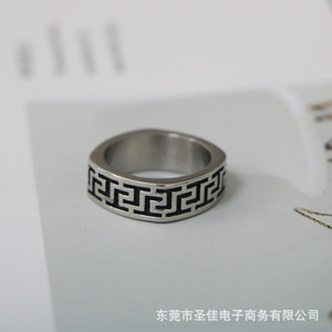 Bague en acier titane à motif de grande muraille pour hommes, design géométrique, bijoux pour l'index, cadeau SA604 - Product Image 5