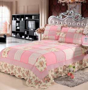 Elegantes Juegos de Cama de Algodón Rosa de 3 Piezas, Juegos de Cubrecamas Reversibles, Patchwork Floral Vintage - Product Image 1