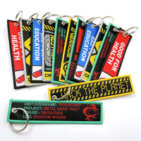 Porte-clés brodé personnalisé avec logo, double face, en tissu, avec lettres, broderie tissée, sur mesure
