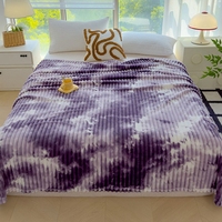 FF6259 Couverture polaire pour canapé-lit, motif tie-dye rayé, texture tie-dye dégradée douce, couverture en peluche rayée de luxe