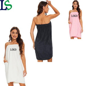Vente en gros LOGO personnalisé Jupe de bain en coton microfibre pour femme Blanc Noir Rose Robe de bain Ensemble de serviettes de bain - Product Image 1