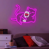 Conception libre atmosphère de bar personnalisée décorative chat de vin paresseux violet éclairage couleur illuminée mur néon LED à vendre