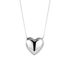 PUSHI-collar de plata de ley 925 con corazón grande, joyería hecha a mano con corazón grande, para mujeres