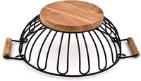 Panier à fruits en fil métallique avec base en bois massif et poignées en bois, bol de rangement vintage pour comptoir de cuisine pour fruits, légumes et collations