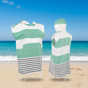 DZ Robe <span class=keywords><strong>de</strong></span> <span class=keywords><strong>bain</strong></span> et <span class=keywords><strong>de</strong></span> change d'extérieur à franges et rayures, écologique, légère et rafraîchissante pour l'été, séchage rapide, en polyester turc, à capuche, pour la plage - Product Image 3
