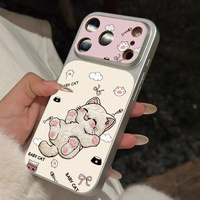 Coque de téléphone portable motif chat blanc mignon pour iPhone 18 Pro Max 17 Pro 16 11, coque arrière en cuir de mouton Corning