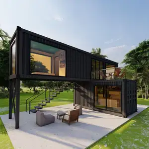 Customization OEM China Steel Frame 2 Floor Wood Villa House Luxury Prefabricated Home For Living