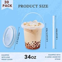 Gobelets en plastique jetables de 34oz couvercles pailles robustes sans danger pour les boissons chaudes froides smoothies jus de fruits pour bar d'été