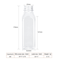 Bouteille Carrée Vide en Plastique PET Transparent de 350 ml de Qualité Alimentaire Recyclable avec Bouchon Anti-Fuite pour Jus Fait Maison, Smoothie et Boisson Lactée