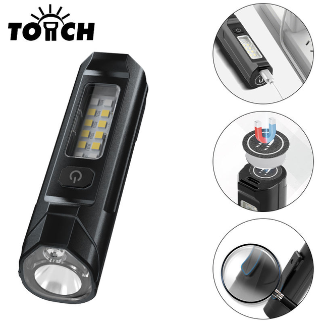 Multifunctional IP65 USB Flashlight Clip Magnet Black Laser LED High Strobe SMD Adjustable Beam Emergency Long Switch 5000