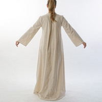 Abaya fermée en lin naturel personnalisée avec poche, robe abaya musulmane de Dubaï en coton de couleur unie à manches longues