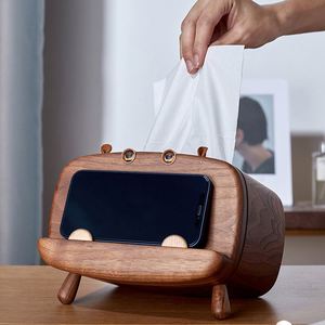 Wood Rectangular Facial <b>Tissue</b> Box Holder with Hinged Lid - Product Image 1
