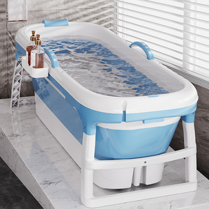 Baignoire <span class=keywords><strong>pliable</strong></span> WANUO 1,48 m pour adultes, facile à ranger, baignoire portable en plastique pour adultes avec couvercle et rouleau de massage - Product Image 1