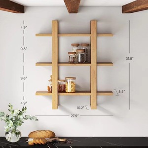 Wooden 3 Tier Floating <b>Wall</b> <b>Shelf</b> Natural Color Multipurpose Storage For Living Room Bedroom Office <b>Wall</b> <b>Mounted</b> Display Rack - Product Image 3