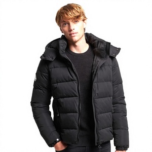 Chaqueta de Invierno para Hombre con Capucha, Color Negro Sólido, Resistente al Viento, con Cierre, Estilo Casual, Frente de Lona, Relleno de Algodón Ecológico, Corte Regular - Product Image 1