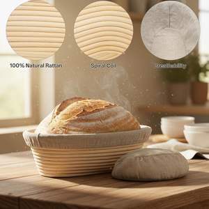 Banneton ovale rond de 25 cm en bois pour la levée du pain, avec brosse de fermentation en acier inoxydable, mini - Product Image 3