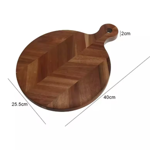 Plateau de service <span class=keywords><strong>circulaire</strong></span> en <span class=keywords><strong>bois</strong></span> d'acacia à chevrons, avec poignée, pour charcuterie et décoration de cuisine – Vente en gros - Product Image 2