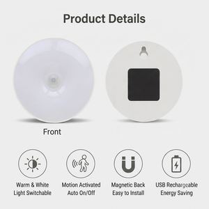 Lampe LED sans fil rechargeable à détecteur de mouvement PIR, 3 températures de couleur, magnétique, pour chambre, placard, armoire, escalier - Product Image 4