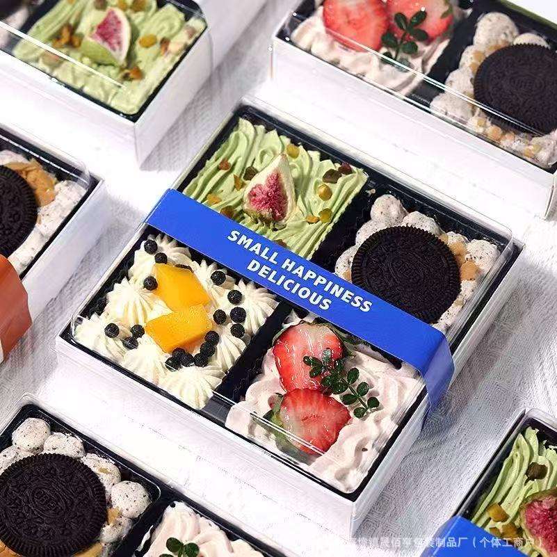 One Time Packging Four Compartment Cake Box, Cream Four-layered Checkered Mousse Tiramisu ...