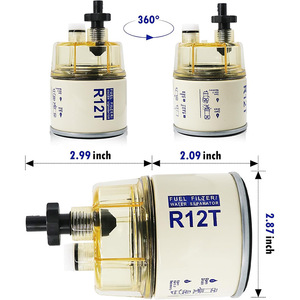 Ensemble séparateur d'eau et de carburant R12T pour moteur hors-bord marin, moteur à essence avec vanne de vidange et raccords en laiton - Product Image 4