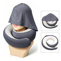 Oreiller de voyage à capuche avec masque pour les yeux et bouchons d'oreilles, design discret pour le soutien du cou, idéal pour dormir en avion et en train