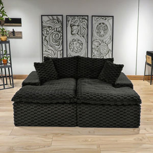 Divano Modulare Convertibile Quadrato con Chaise Longue Doppia in Velluto a Coste Nero con Schiuma Memory - Product Image 2