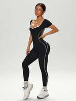 Nouvelle combinaison de yoga sans couture pour femme, col en U, manches courtes, taille haute, amincissante, dos évidé, pour l'été et le fitness