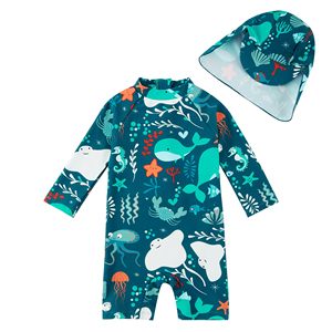 Costumi da bagno da spiaggia per neonati personalizzati in fabbrica UPF 50 + protezione costume da bagno con cerniera e cappello da sole con motivo a cartoni animati per <span class=keywords><strong>ragazzi</strong></span> - Product Image 4