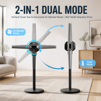 Ventilateur sur pied sans pales à moteur DC, modes tour et couverture d'air 2-en-1, pivotement à 360 degrés, contrôle par télécommande et application, pour la maison et le bureau